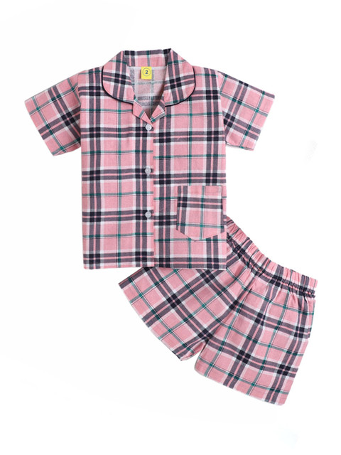 

Hopscotch Girls Pink Checked Night suit