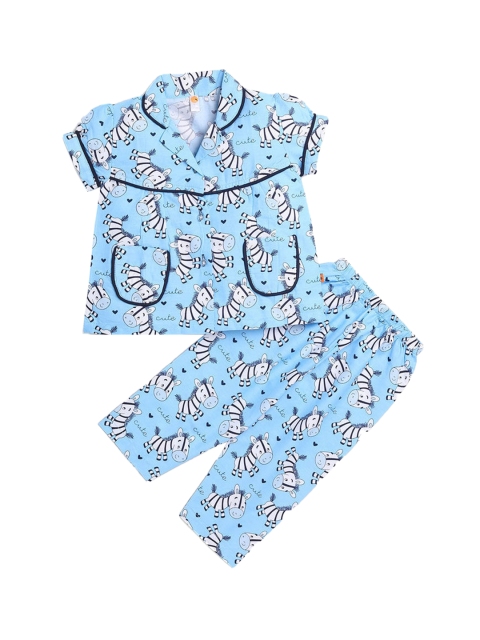 

Hopscotch Girls Blue & White Printed Cotton Night suit
