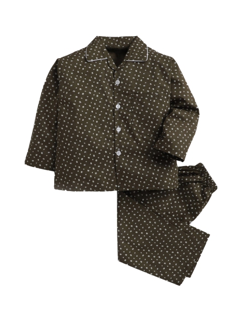 

Hopscotch Girls Olive Green Printed Cotton Night suit