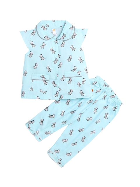 

Hopscotch Girls Turquoise Blue Printed Cotton Sleepsuit