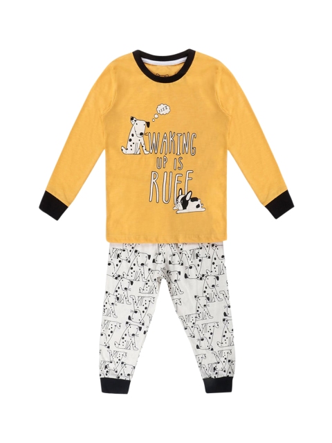 

Hopscotch Boys Yellow & Black Printed Cotton Night suit