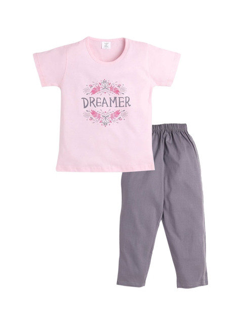 

Hopscotch Girls Pink & Grey Printed Night suit