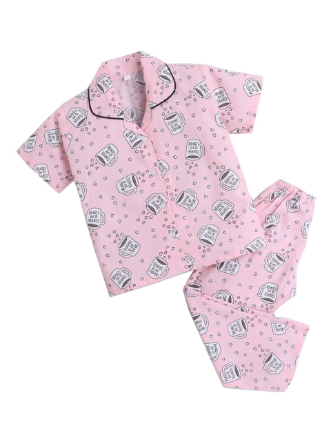 

Hopscotch Girls Pink Printed Night suit
