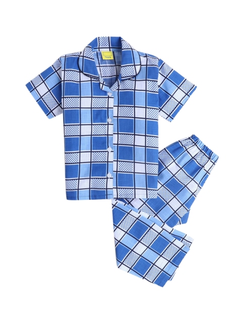 

Hopscotch Boys Blue Printed Cotton Night suit