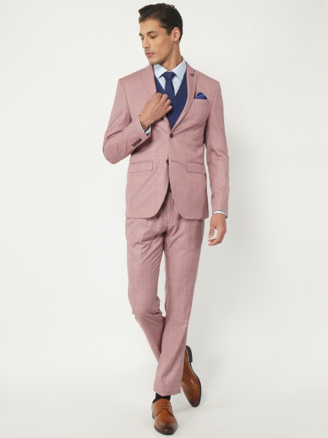 

Blackberrys Men Pink Checked Printed 4-Piece Suits