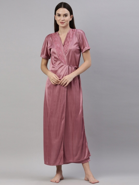 

GOLDSTROMS Women Mauve Lace Detail Satin Nightdress with Robe