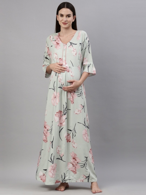 

GOLDSTROMS Green Floral Printed Maxi Nightdress