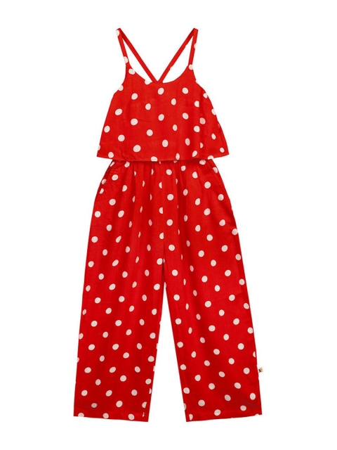 

Hopscotch Girls Polka Dot Print Sleeveless Red Jumpsuit