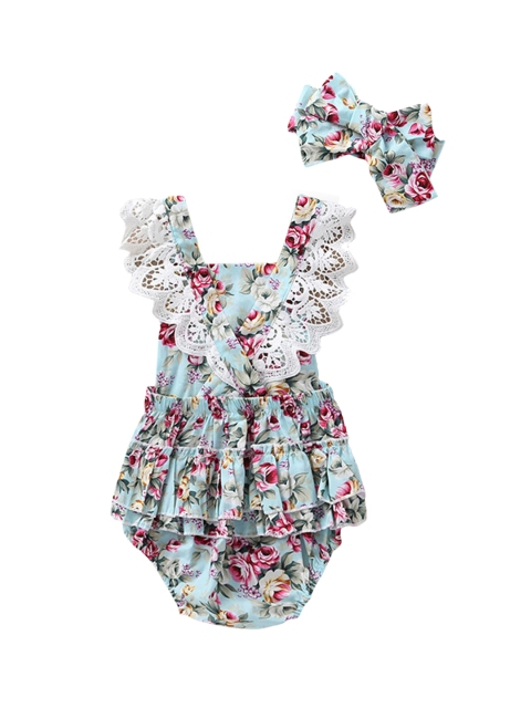 

Hopscotch Girls Blue Printed Summer Bodysuit