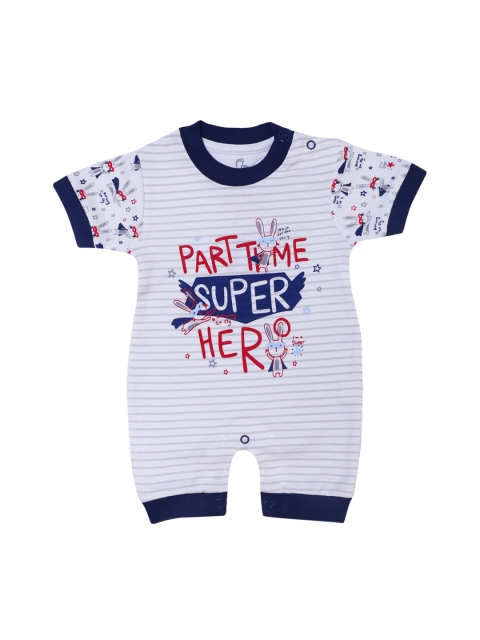 

Hopscotch Infant Boys Navy Blue & White Printed Cotton Rompers