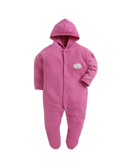 

Hopscotch Girls Pink Solid Hooded Cotton Sleepsuit