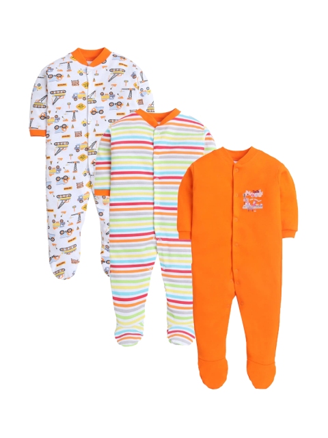 

Hopscotch Infant Boys Pack Of 3 Orange & White Striped Printed Bodysuits