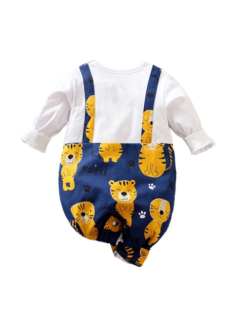 

Hopscotch Boys White & Blue Printed Cotton Bodysuit