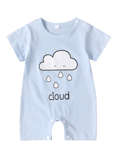 

Hopscotch Infant Girls Blue & White Printed Cotton Rompers