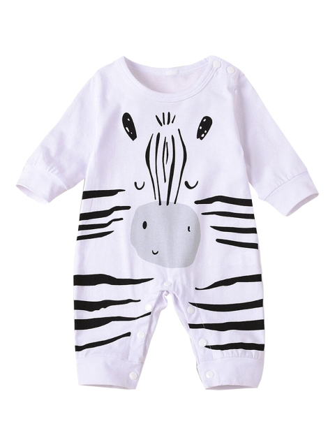 

Hopscotch Boys White & Black Printed Cotton Romper