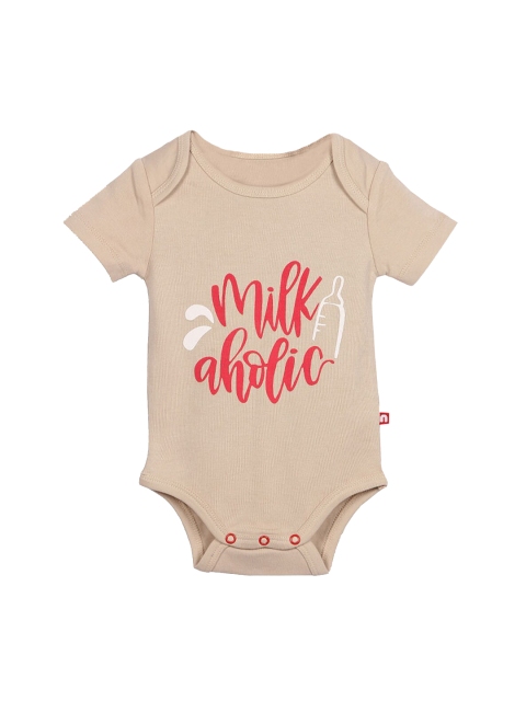 

Hopscotch Infant Kids Beige & Red Printed Pure Organic Cotton Bodysuit