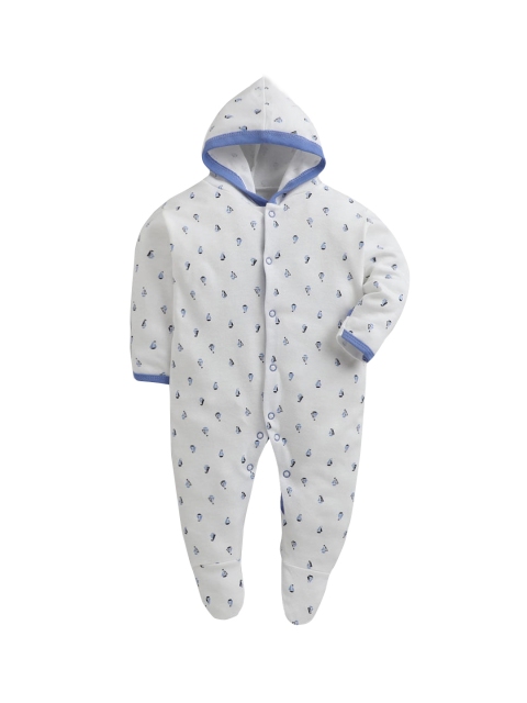 

Hopscotch Boys White & Blue Set of 2 Printed Cotton Bodysuits