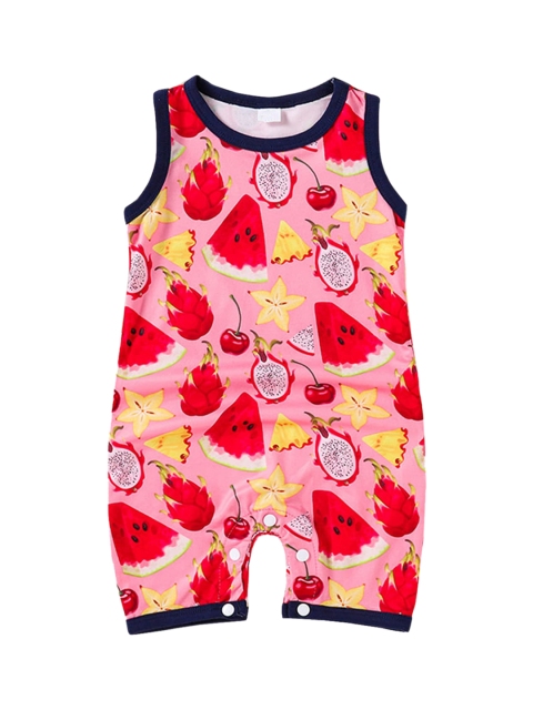 

Hopscotch Infant Boys Peach-Coloured & Red Printed Pure Cotton Rompers