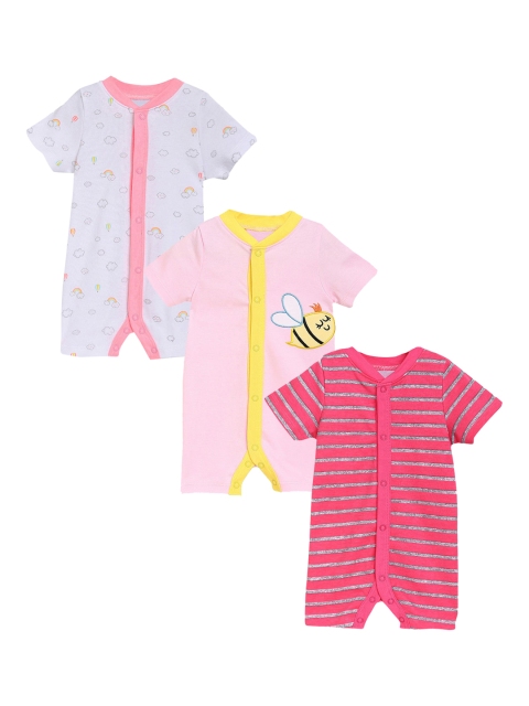 

Hopscotch Kids Pack Of 3 Pink Printed Rompers