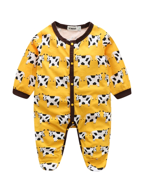 

Hopscotch Girls Yellow &Brown Animal Printed Cotton Bodysuit
