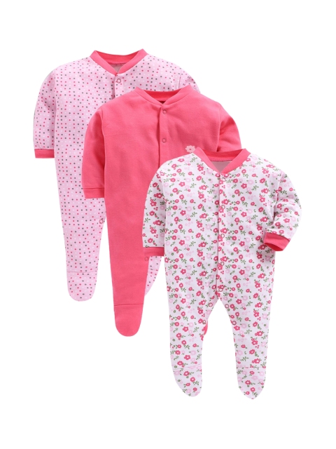 

Hopscotch Unisex Kids Infant Pack of 3 Fuchsia & White Printed Cotton Bodysuit