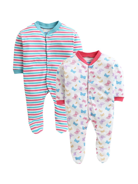 

Hopscotch Girl Pack Of 2 White Striped Cotton Rompers