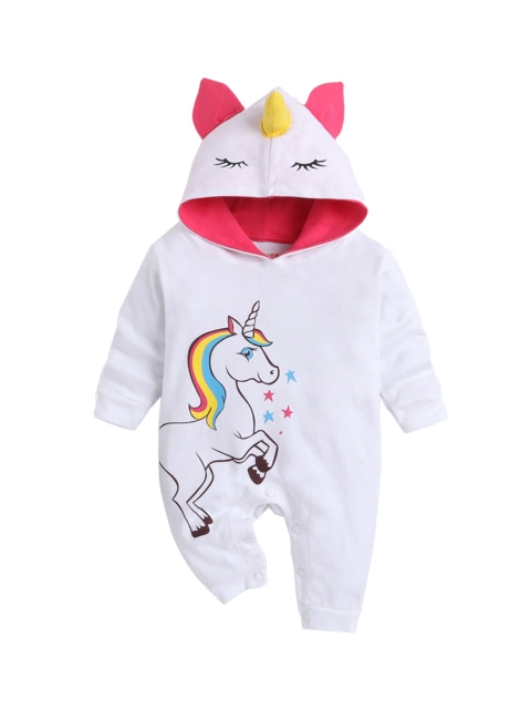 

Hopscotch Infant Girls White & Black Printed Cotton Rompers