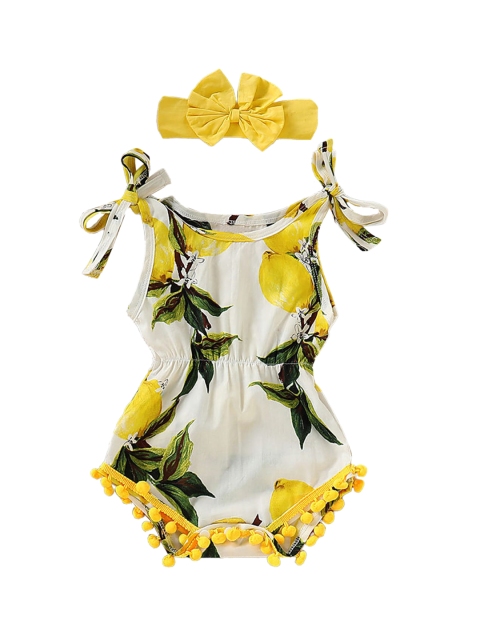 

Hopscotch Infant Girls White & Yellow Printed Bodysuit