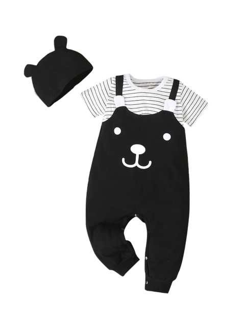 

Hopscotch Infant Girls Black & White Printed Rompers With Beanie