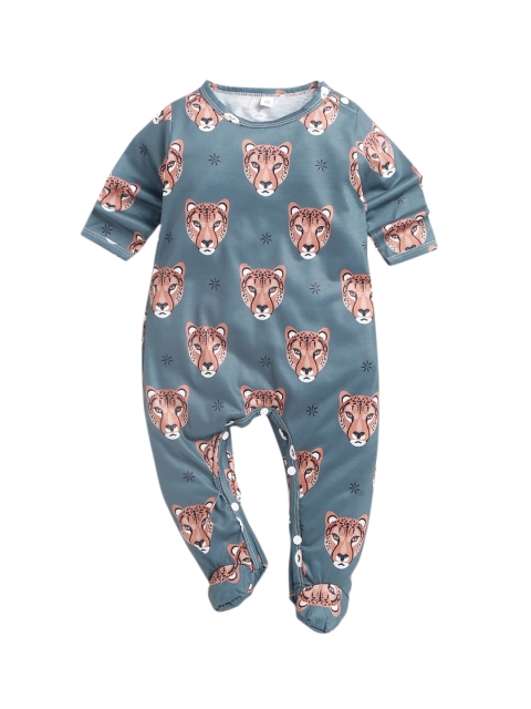 

Hopscotch Girls Blue & Brown Printed Sleepsuit