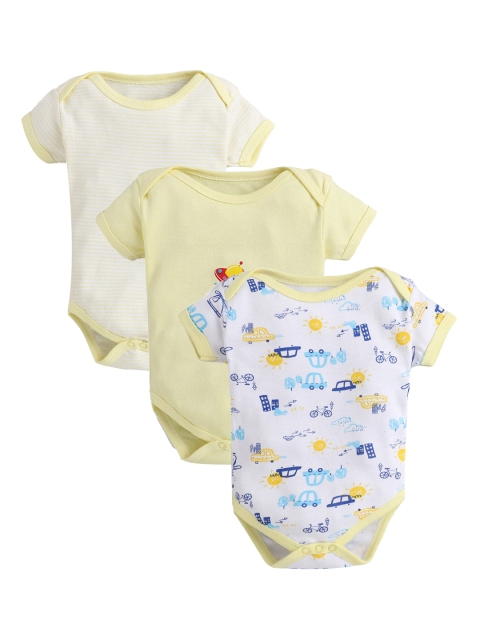 

Hopscotch Infant Kids Pack Of 3 Printed Cotton Bodysuits, Yellow