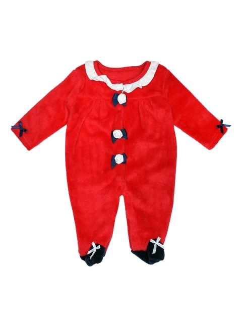 

Hopscotch Girls Red Solid Cotton Sleepsuit