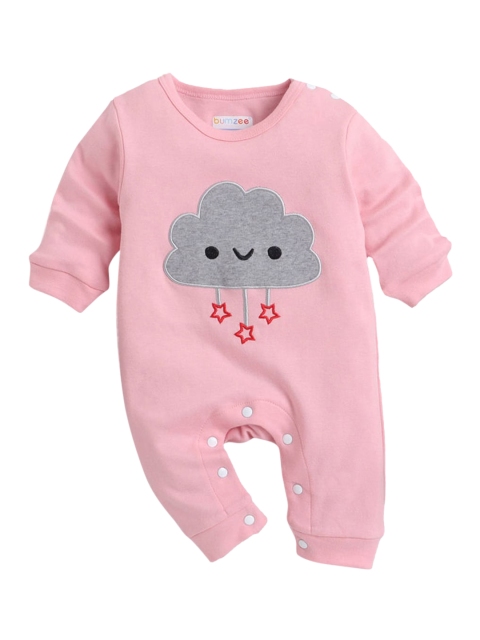 

Hopscotch Infant Girls Grey & Pink Printed Cotton Rompers