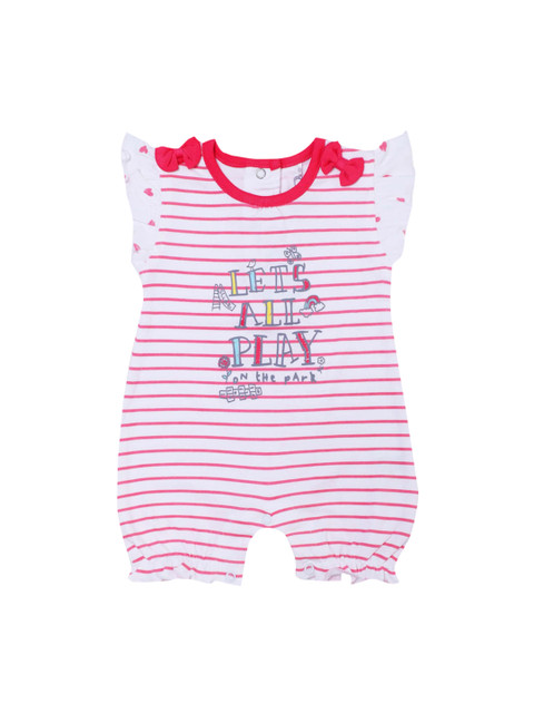 

Hopscotch Infant Girls Fuchsia Pink & White Printed Cotton Rompers