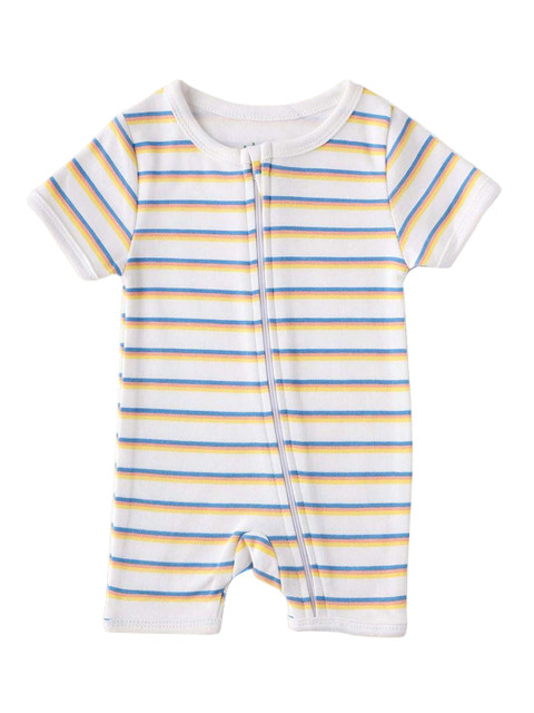 

Hopscotch Infant Kids Off-White & Yellow Printed Cotton Rompers