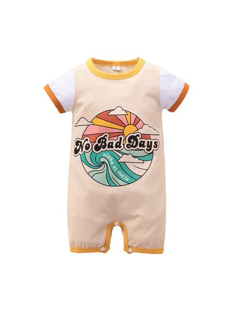 

Hopscotch Infant Boys Beige & Green Printed Rompers