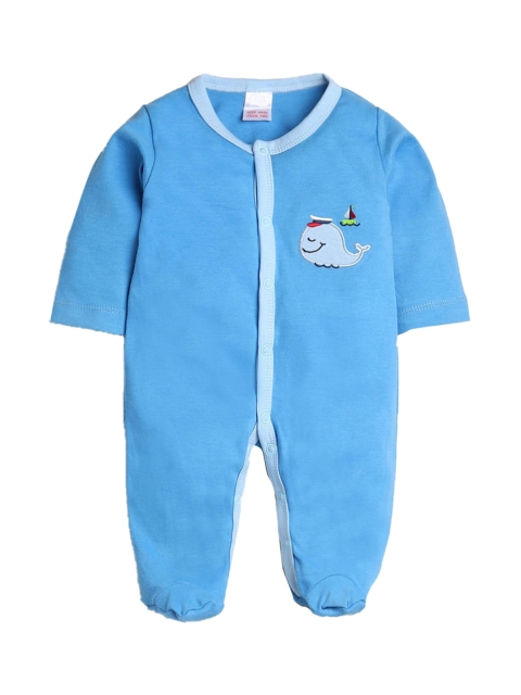 

Hopscotch Infant Blue Solid Cotton Footie Bodysuit