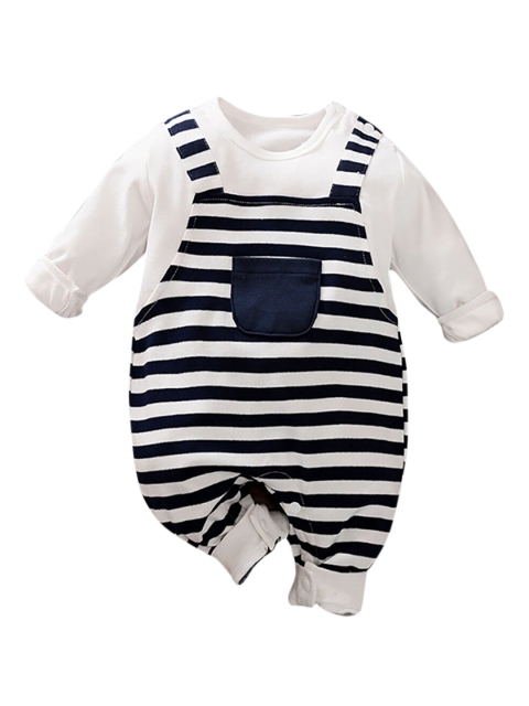 

Hopscotch Boys White & Black Striped Cotton Bodysuit