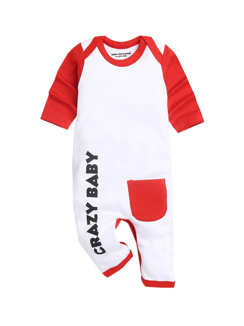 

Hopscotch Infant Boys Red & White Printed Cotton Rompers