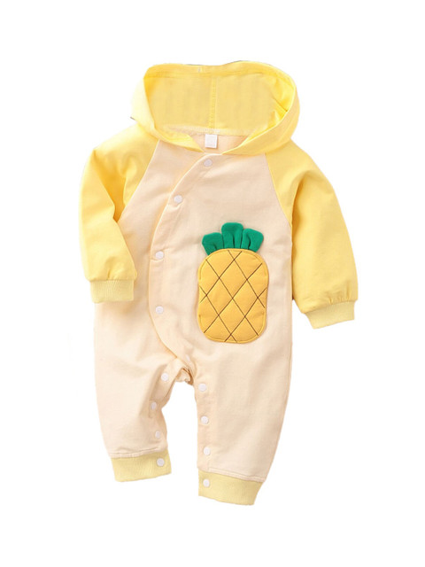 

Hopscotch Boys Yellow Solid Hooded Rompers