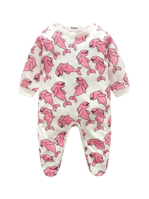 

Hopscotch Kids Pink Printed Cotton Sleepsuit