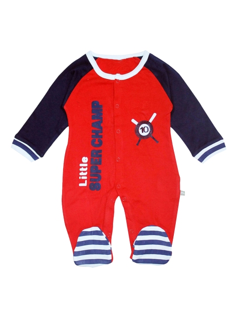 

Hopscotch Boys Red & White Printed Round Neck Cotton Sleepsuit