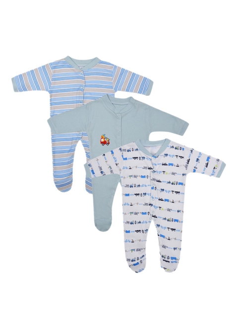 

Hopscotch Boys Pack Of 2 Striped Cotton Rompers, Blue