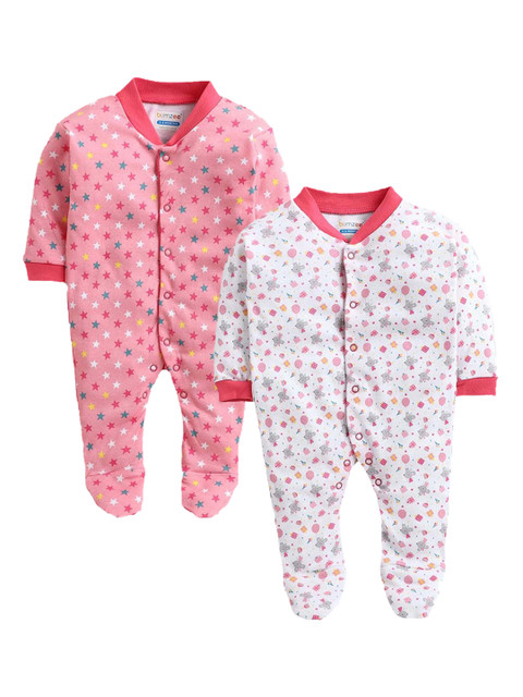 

Hopscotch Pack Of 2 Printed Cotton Sleepsuit, Pink