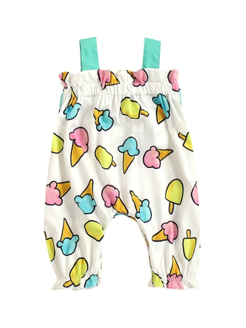 

Hopscotch Infant Girls White & Green Printed Rompers