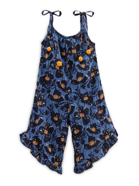 

Hopscotch Girls Yellow & Blue Printed Basic Jumpsuit 100% Cotton