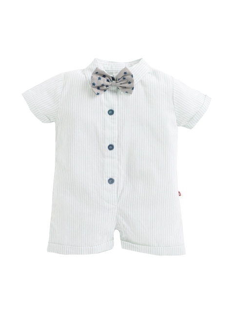 

Hopscotch Boys White Solid Cotton Romper With Bow Tie