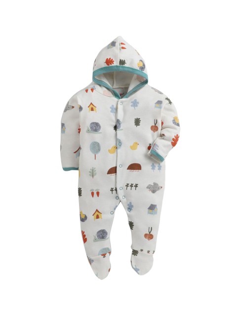 

Hopscotch Kids Grey Printed Hooded Cotton Rompers