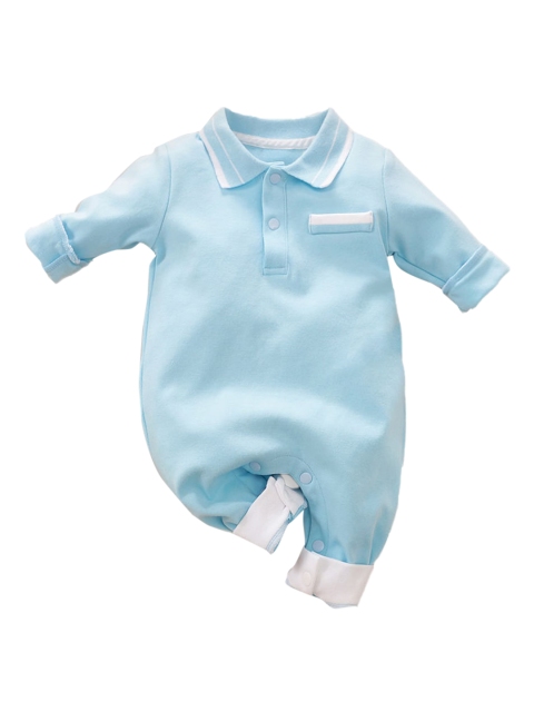

Hopscotch Boys Blue Full-Sleeves Collar Rompers