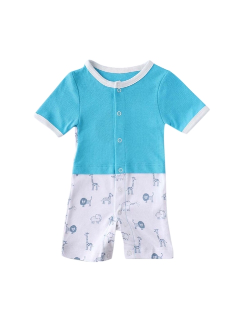 

Hopscotch Kids Off White & Blue Printed Bodysuit